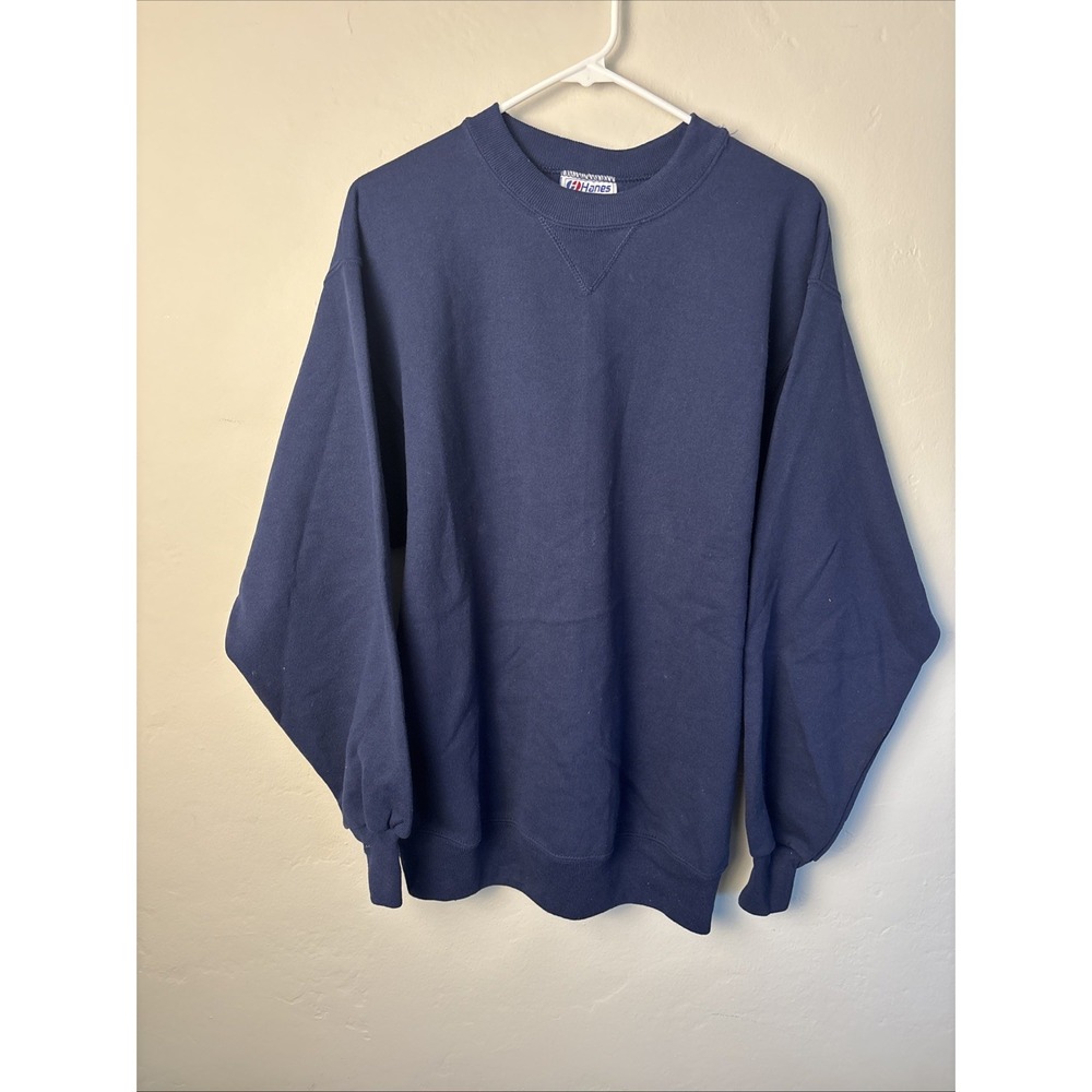 Vintage Hanes Sweatshirt Mens L Navy Blue  Crewneck Pullover 90s Blank Basic